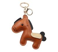 Leichter PU-Schlüsselanhänger mit schönem Pferde-Anhänger, modische Kette, Kaffeefarben