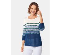 Rundhalspullover GOLDNER "Leichter Pullover mit tollem Ringelmuster", Damen, Gr. 46, blau (royalblau, gemustert), Obermaterial: 55% Polyacryl PAN. 45% Baumwolle CO., normales Bündchen, Pullover Rundha
