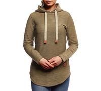 Leif Nelson Damen Pullover lang mit Kapuze Baumwolle Hoodie Kapuzenpullover Langer Frauen Pulli schwarzer Sweatshirt Langarmshirt Sommer Oversize elegant LN1900 Khaki XX-Large