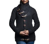 Leif Nelson Damen Winter Strickjacke mit Schalkragen Slim Fit Cardigan mit Knöpfen M Anthrazit
