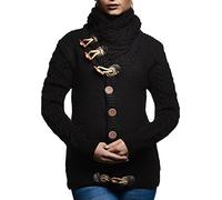 Leif Nelson Damen Winter Strickjacke mit Schalkragen Slim Fit Cardigan mit Knöpfen S Schwarz