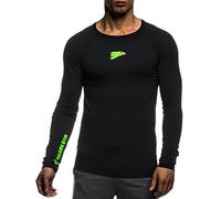 Leif Nelson Gym Herren Fitness Shirt Rundhals-Ausschnitt Slim Fit Langarm Männer Trainingsshirt Top Rundkragen Sport Sweatshirt - Hoodie für Bodybuilding Training 6283 Schwarz-Gruen Small