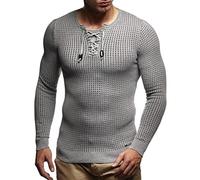 Leif Nelson Herren dünner Strick-Pullover Rundhals-Ausschnitt Slim Fit Winter Sommer Moderner Männer Winterpullover Wollpullover Langarm Crew Neck Feinstrick LN1605 Grau-Schwarz XX-Large