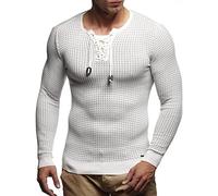 Leif Nelson Herren dünner Strick-Pullover Rundhals-Ausschnitt Slim Fit Winter Sommer Moderner Männer Winterpullover Wollpullover Langarm Crew Neck Feinstrick LN1605 Ecru-Grau XX-Large
