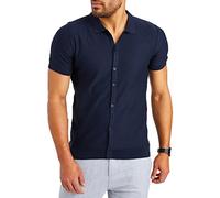 Leif Nelson Herren Hemd Kurzarm Sommer T-Shirt Strandhemd Männer Freizeithemd Kurzarmhemd Jungen Sommerhemd Basic Shirt Freizeit Sweater LN7675 Blau Größe XXL