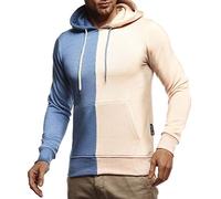 Leif Nelson Herren Hoodie Pullover für Männer mit Kapuze Pulli Kapuzenpullover Slim Fit Longsleeve Sweatshirt Langarm LN8337 L Beige-Indigo