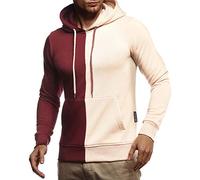 Leif Nelson Herren Hoodie Pullover für Männer mit Kapuze Pulli Kapuzenpullover Slim Fit Longsleeve Sweatshirt Langarm LN8337 S Beige-Bordeaux