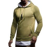 Leif Nelson Herren Kapuzenpullover Hoodie Slim Fit Baumwollmix Langarm 2in1 Sweatshirt LN8125 Khaki XL