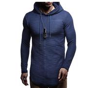 Leif Nelson Herren Kapuzenpullover Slim Fit Baumwolle-Anteil Basic weißer Männer Hoodie Kapuzenshirt Pulli Langarm Jungen schwarzer Pullover-Shirt mit Kapuze LN6300 Dunkel Blau Small