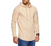 Leif Nelson Herren Kapuzenpullover Slim Fit Baumwolle-Anteil Moderner weißer Herren Hoodie-Sweatshirt-Pulli Langarm Herren schwarzer Pullover-Shirt mit Kapuze LN6369 Beige Small