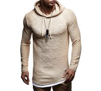 Leif Nelson Herren Kapuzenpullover Slim Fit Baumwolle-Anteil Moderner weißer Herren Hoodie-Sweatshirt-Pulli Langarm Herren schwarzer Pullover-Shirt mit Kapuze LN8120 Beige XX-Large