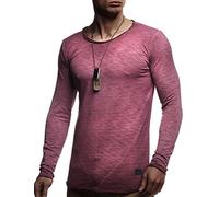 Leif Nelson Herren Langarm-Shirt Slim Fit Männer Sweat-Shirt mit Rundhals-Ausschnitt Longsleeve Basic Shirt mit U-Neck 100% Baumwolle LN6302 Purple XX-Large