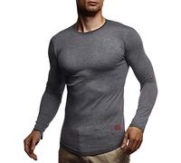 Leif Nelson Herren Langarmshirt Basic Pullover Rundhals-Ausschnitt Slim Fit Longsleeve Rundkragen Männer Pulli Sweatshirt Langarm Crew Neck LN8394; Größe XXL, Anthrazit Melange
