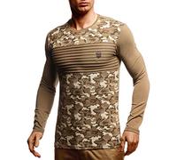 Leif Nelson Herren Langarmshirt Basic Pullover Rundhals-Ausschnitt Slim Fit Longsleeve Rundkragen Männer Pulli Sweatshirt Langarm Crew Neck LN55130 Größe XL Khaki