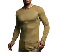Leif Nelson Herren Langarmshirt Basic Pullover Rundhals-Ausschnitt Slim Fit Longsleeve Rundkragen Männer Pulli Sweatshirt Langarm Crew Neck LN8394; Größe XXL, Khaki