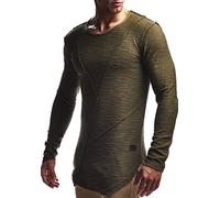 Leif Nelson Herren Pullover Hoodie Kapuzenpullover Sweatjacke Longsleeve Sweatshirt Jacke Basic Rundhals Langarm Oversize Shirt Hoody Sweater LN6323; Größe XXL; Khaki
