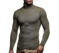 Leif Nelson Herren Pullover mit Rollkragen Slim Fit Langarmshirt Schwarzer Männer dünner Strickpullover - Sweatshirt Rollkragenpullover - Pulli Sommer LN1670 Khaki XX-Large
