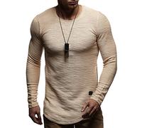 Leif Nelson Herren Pullover Rundhals-Ausschnitt Schwarzer Männer Longsleeve dünner Pulli Sweatshirt Langarmshirt Crew Neck Jungen Hoodie T-Shirt Langarm Oversize LN8133 Beige Medium