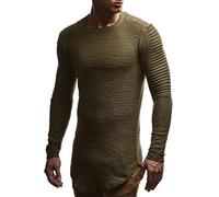 Leif Nelson Herren Pullover Rundhals-Ausschnitt Schwarzer Männer Longsleeve dünner Pulli Sweatshirt Langarmshirt Crew Neck Jungen Hoodie T-Shirt Langarm Oversize LN6326 Khaki Large