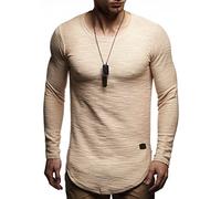Leif Nelson Herren Pullover Rundhals-Ausschnitt Schwarzer Männer Longsleeve dünner Pulli Sweatshirt Langarmshirt Crew Neck Jungen Hoodie T-Shirt Langarm Oversize Größe S Beige
