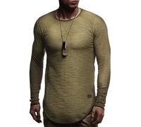 Leif Nelson Herren Pullover Rundhals-Ausschnitt Schwarzer Männer Longsleeve dünner Pulli Sweatshirt Langarmshirt Crew Neck Jungen Hoodie T-Shirt Langarm Oversize LN8133 Khaki XX-Large