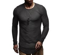 Leif Nelson Herren Pullover Rundhals-Ausschnitt Schwarzer Männer Longsleeve dünner Pulli Sweatshirt Langarmshirt Crew Neck Jungen Hoodie T-Shirt Langarm Oversize LN8133 Anthrazit X-Large