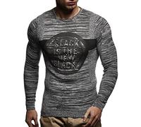 Leif Nelson Herren Pullover Strickpullover Hoodie Sweatshirt Longsleeve Kapuzenpullover Langarm Sweater Rundhals Crew Neck Feinstrick; Größe L, Ecru-Schwarz