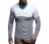 Leif Nelson Herren Pullover V-Ausschnitt Slim Fit Longseleeve Schwarzer Männer Strickpullover - Sweatshirt - Winterpullover Kapuzenpullover - Hoodie Pulli Langarm LN1555 Ecru-Schwarz Medium