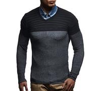 Leif Nelson Herren Pullover V-Ausschnitt Slim Fit Longseleeve Schwarzer Männer Strickpullover - Sweatshirt - Winterpullover Kapuzenpullover - Hoodie Pulli Langarm LN1555 Schwarz-Ecru X-Large