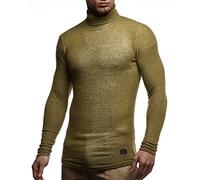 Leif Nelson Herren Rollkragen-Pullover Slim-Fit Männer Rolli Longsleeve Langarm Männer Rollkragen-Pulli LN8118 Khaki X-Large