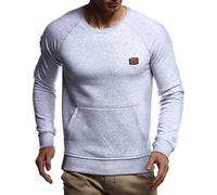Leif Nelson Herren Rundhals Ausschnitt Langarmshirt Slim Fit Baumwolle-Anteil Basic Männer Longsleeve Pulli weißes Sweatshirt Jungen Pullover Crew Neck T-Shirt Langarm LN8279 Grau Small