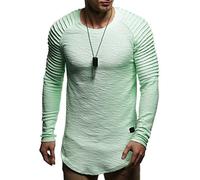 Leif Nelson Herren Rundhals Ausschnitt Langarmshirt Slim Fit Baumwolle-Anteil Basic Männer Longsleeve Pulli weißes Sweatshirt Biker Pullover Crew Neck T-Shirt Langarm LN8310 Mint XX-Large