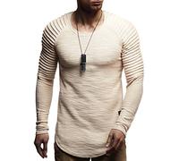 Leif Nelson Herren Rundhals Ausschnitt Langarmshirt Slim Fit Baumwolle-Anteil Basic Männer Longsleeve Pulli weißes Sweatshirt Biker Pullover Crew Neck T-Shirt Langarm LN8310 Beige Small