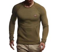 Leif Nelson Herren Rundhals Ausschnitt Langarmshirt Slim Fit Baumwolle-Anteil Basic Männer Longsleeve Pulli Khakies Sweatshirt Jungen Pullover Crew Neck T-Shirt Langarm LN8279 Khaki XX-Large