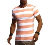 Leif Nelson Herren Sommer T-Shirt Rundhals Ausschnitt Slim Fit Baumwolle-Anteil Cooles Basic Männer T-Shirt Crew Neck Jungen Kurzarmshirt O-Neck Kurzarm Lang LN8319 Orange Large