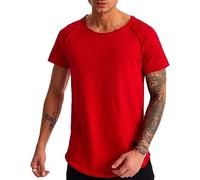 Leif Nelson Herren Sommer T-Shirt Rundhals-Ausschnitt Slim Fit Baumwolle-Anteil Moderner Männer T-Shirt Crew Neck Hoodie-Sweatshirt Kurzarm lang LN6339 Rot Medium