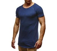 Leif Nelson Herren Sommer T-Shirt Rundhals-Ausschnitt Slim Fit Baumwolle-Anteil Moderner Männer T-Shirt Crew Neck Hoodie-Sweatshirt Kurzarm lang LN6339 Dunkelblau Small