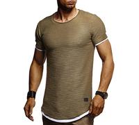 Leif Nelson Herren Sommer T-Shirt Rundhals-Ausschnitt Slim Fit Baumwolle-Anteil Moderner Männer T-Shirt Crew Neck Hoodie-Sweatshirt Kurzarm lang LN8223 Khaki X-Large