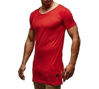 Leif Nelson Herren Sommer T-Shirt Rundhals-Ausschnitt Slim Fit Baumwolle-Anteil Moderner Männer T-Shirt Crew Neck Hoodie-Sweatshirt Kurzarm lang LN6336 Rot Medium