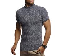 Leif Nelson Herren Sommer T-Shirt Troyer Kragen Slim Fit aus Feinstrick Cooles Sweater weißes schwarzes Basic Männer T-Shirt Strick-Shirt Jungen Kurzarmshirt Kurzarm Sleeve Top Lang LN7335