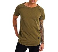 Leif Nelson Herren Sommer T-Shirt V-Ausschnitt Slim Fit Baumwolle-Anteil Moderner Männer T-Shirt V-Neck Hoodie-Sweatshirt Kurzarm lang LN6339 Khaki Small