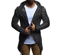 Leif Nelson Herren Strick-Jacke mit Kapuze Slim Fit Grobstrick Moderner schwarzer Herren Hoodie-Sweatjacke-Winterjacke Langarm Grobstrick LN20740 Schwarz X-Large