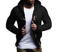 Leif Nelson Herren Strick-Jacke mit Kapuze Slim Fit Grobstrick Moderner schwarzer Herren Hoodie-Sweatjacke-Winterjacke Langarm Grobstrick LN5380 Schwarz 5380 Large
