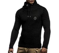 LEIF NELSON Herren Strick-Pullover |Strick-Pulli mit Schalkragen | Moderner Woll-Pullover Langarm-Sweatshirt, Schwarz-anthrazit, XL