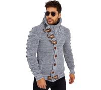 Leif Nelson Herren Strickjacke Grau Größe 3XL mit Knöpfen Regular Fit, Männer Cardigan Langarm Design, ideal für Casual und Business-Looks