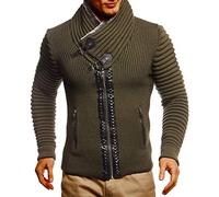 Leif Nelson Herren Strickjacke Jacke Freizeitjacke mit Schalkragen Winterjacke Slim Fit Khaki Schwarz Large