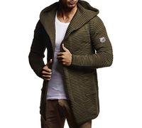 Leif Nelson Herren Strickjacke lang mit Kapuze & Reißverschluss (Khaki, Größe M) - Strick Sweatjacke Männer Cardigan für Winter