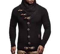 Leif Nelson Herren Strickjacke Schalkragen Slim Fit Winter-Freizeit-Jacke Sommer Moderne Männer Pulli Grobstrick Sweatjacke Langarm Herren schwarzer Hoodie-Pullover, Schwarz, S