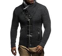Leif Nelson Herren Strickjacke Schalkragen Slim Fit Winter-Freizeit-Jacke Sommer Moderne Männer Pulli Grobstrick Sweatjacke Langarm Herren schwarzer Hoodie-Pullover 5165 Anthrazit-Schwarz Small