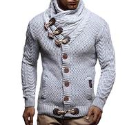 Leif Nelson Herren Strickjacke Schalkragen Slim Fit Winter-Freizeit-Jacke Sommer Moderne Männer Pulli Grobstrick Sweatjacke Langarm Herren schwarzer Hoodie-Pullover, Grau, 3XL